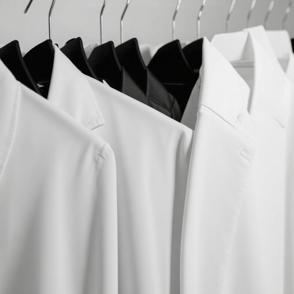 High-tech dry cleaning lab applying biodegradable solvents and enzymes on tuxedo fabric
