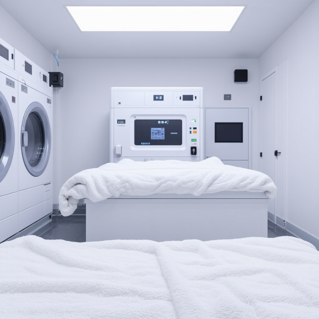Smart dry cleaning machines processing delicate blankets with eco-friendly solvents in a South Tampa facility