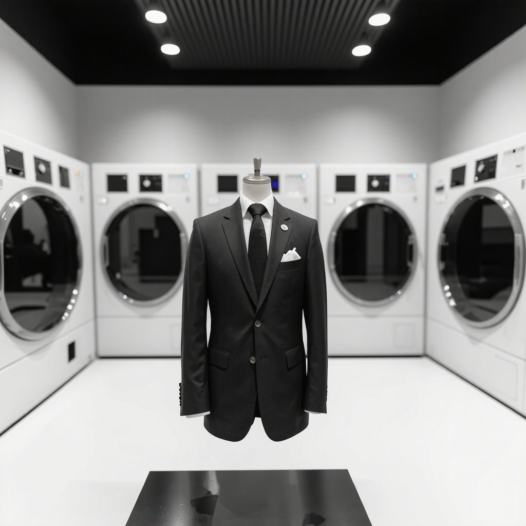 Dry cleaning facility using ozone treatment and AI spotting on wool suit