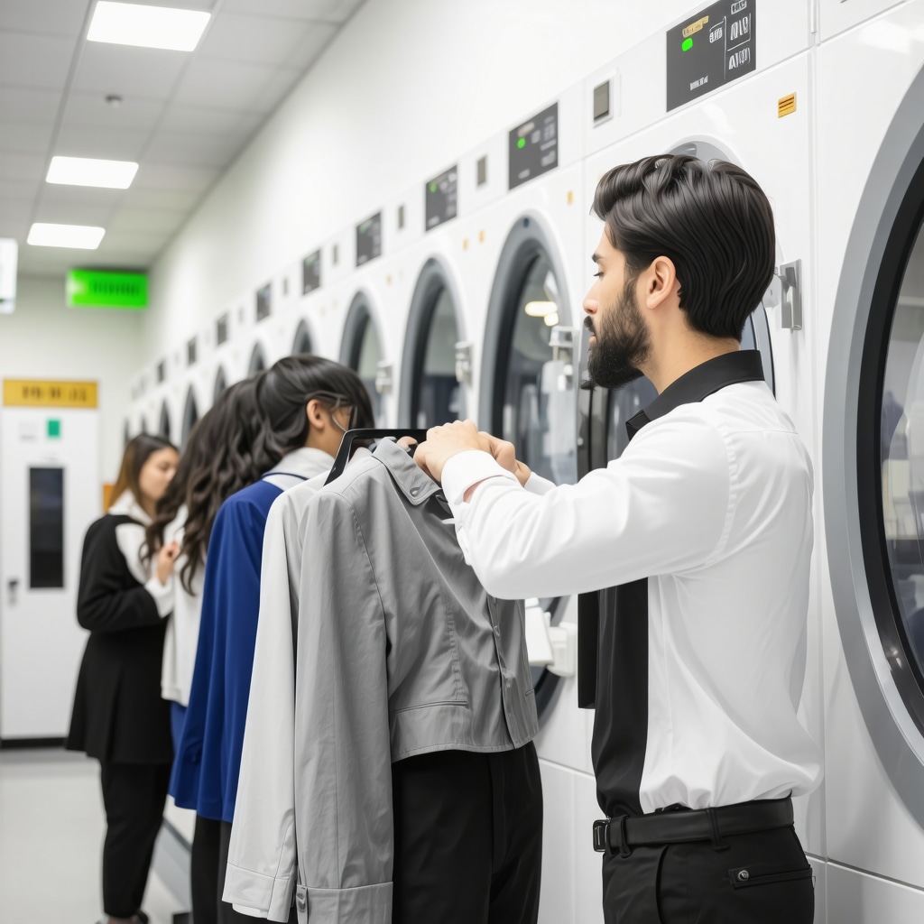 Technicians using eco-friendly solvent systems and digital workflow technology in a South Tampa dry cleaning facility