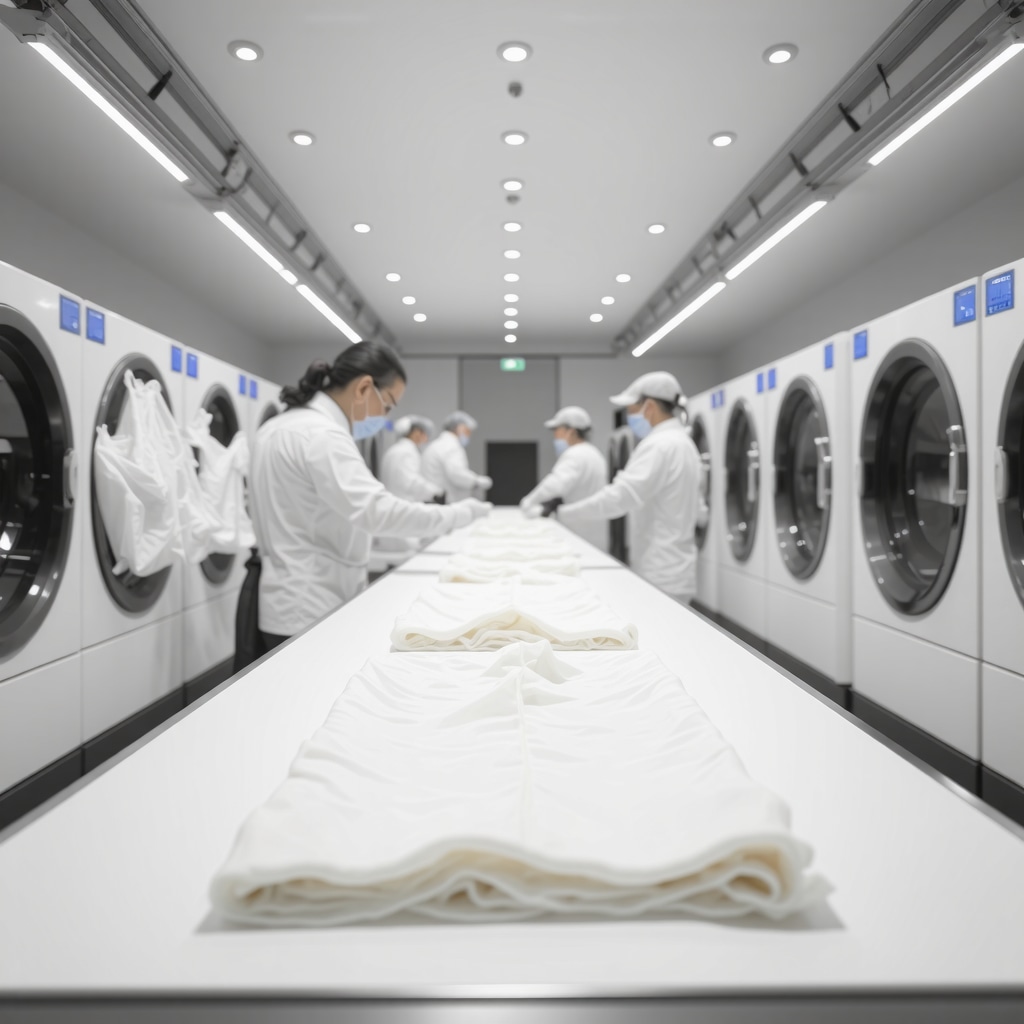 Technicians using AI stain recognition and eco-friendly machinery to clean delicate garments in a Trinity dry cleaning facility