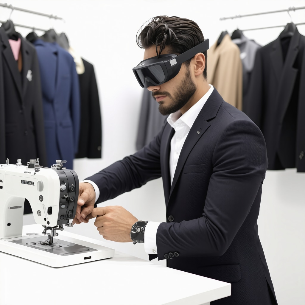 Tailor using augmented reality glasses with sensor-enabled sewing machine and nanotech fabrics
