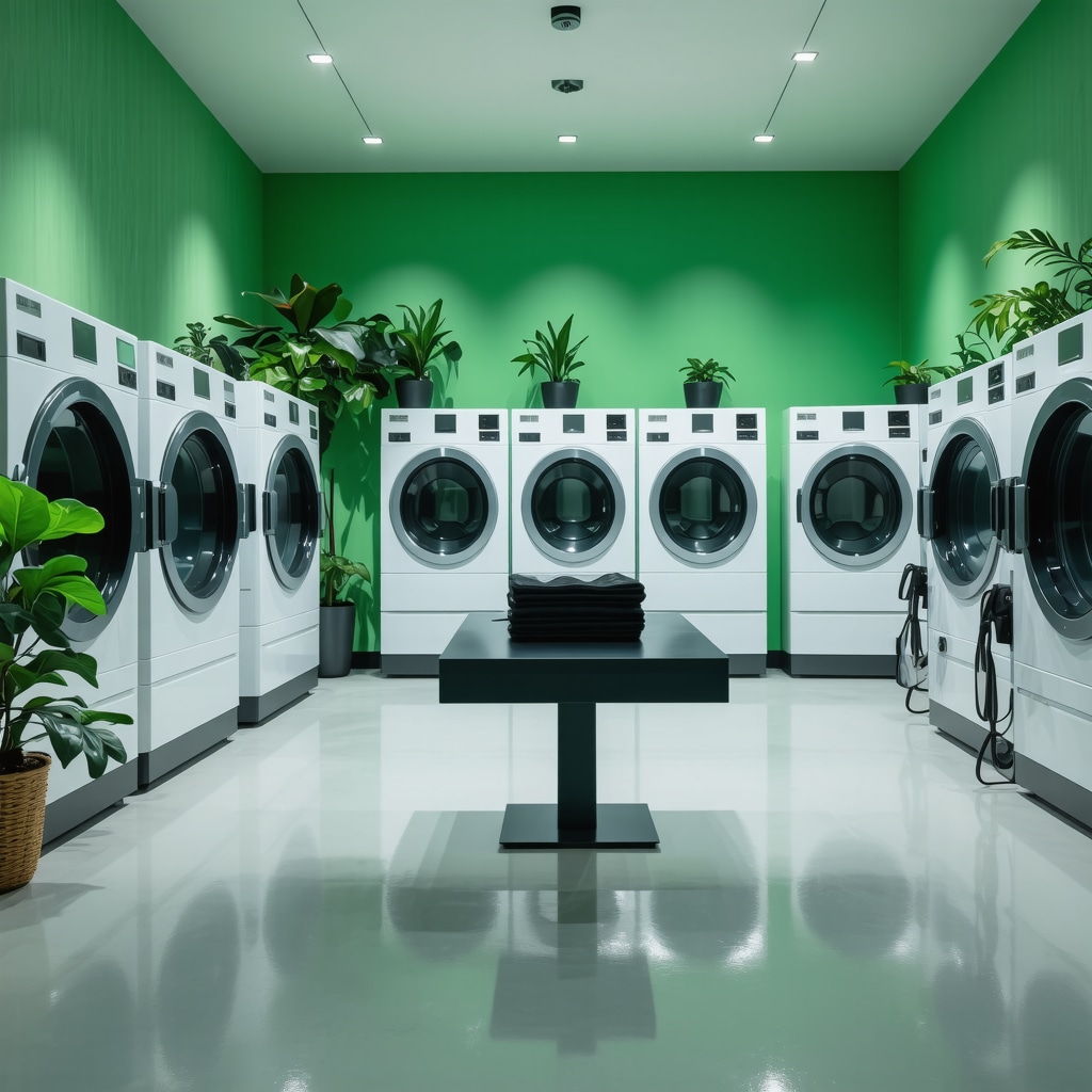 Eco-friendly dry cleaning equipment demonstrating green practices