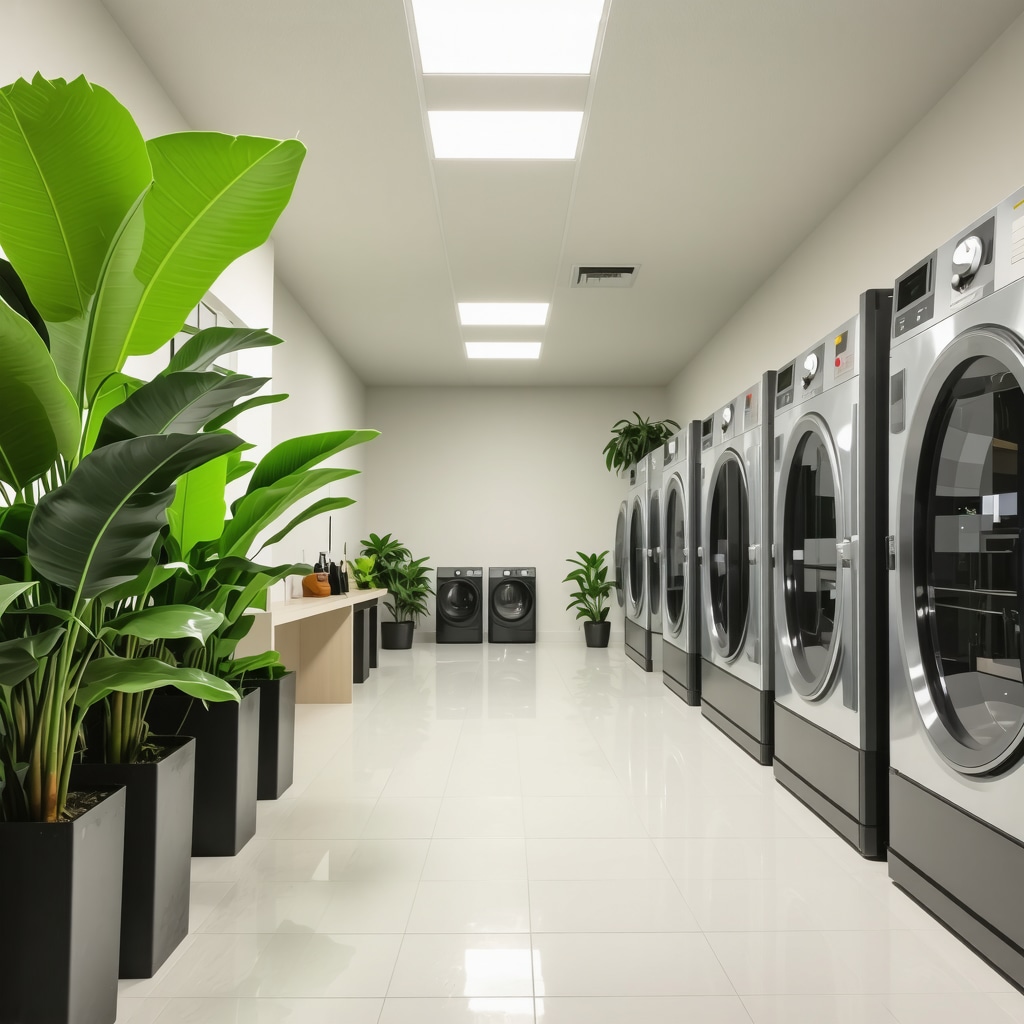 Modern eco-friendly dry cleaning facility with green technology and sustainable practices in Tampa.