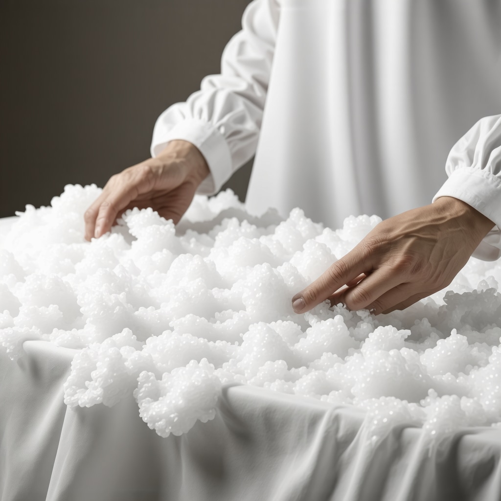 Close-up of delicate fabric being cleaned with liquid CO2 in eco-friendly dry cleaning process