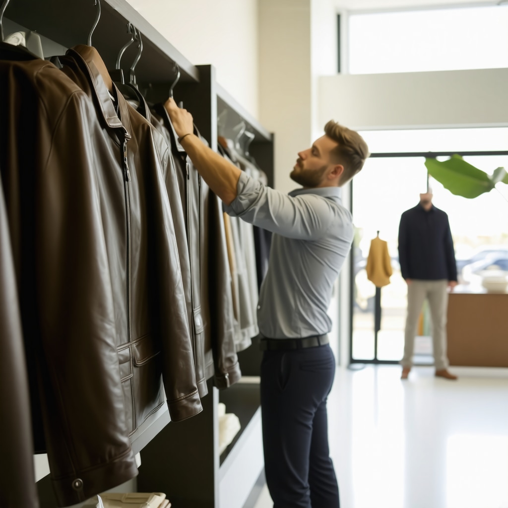 Professional dry cleaner in South Tampa examining leather jacket and silk garment with eco-friendly equipment
