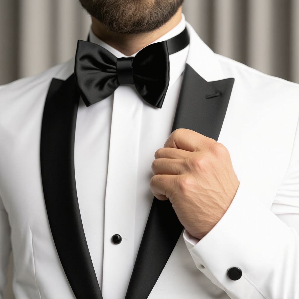 Dry cleaner carefully inspecting a tuxedo with specialized equipment