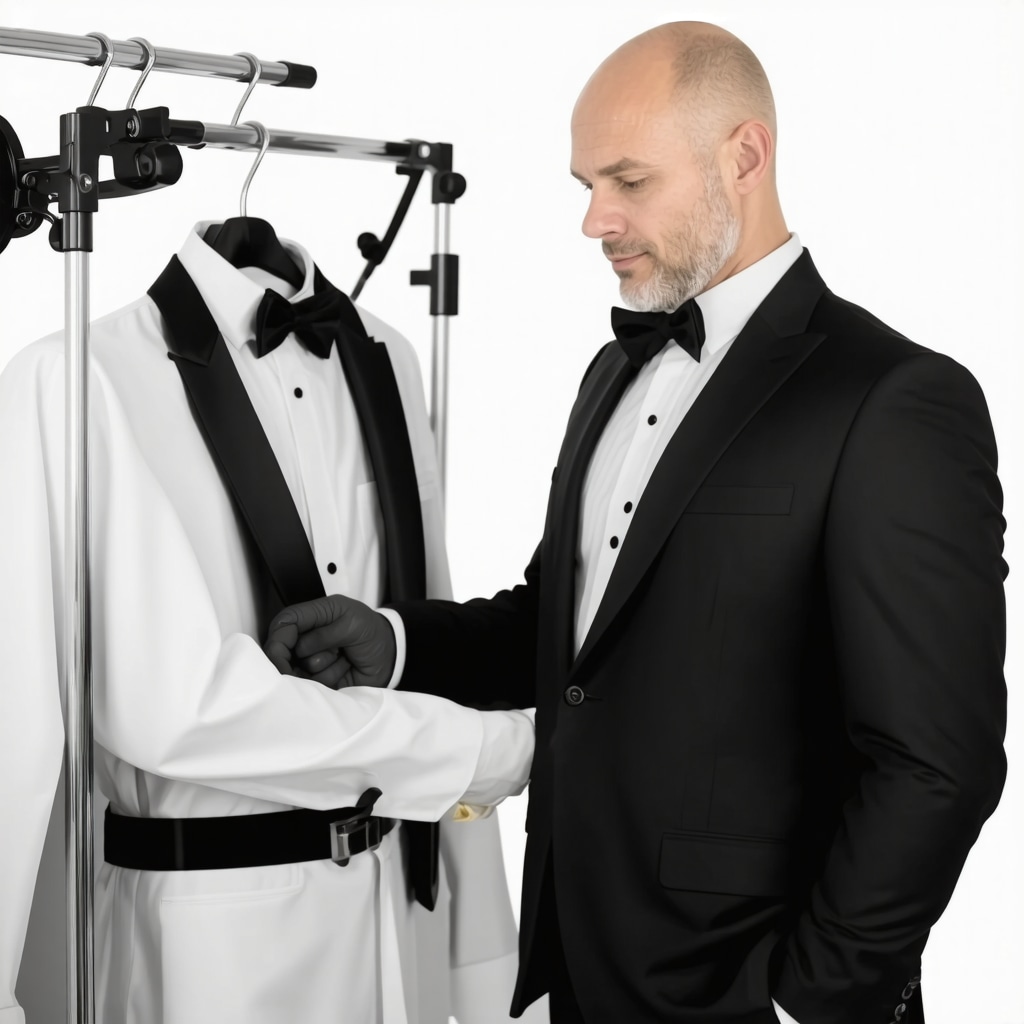 Technicians using advanced cleaning technology to restore a tuxedo at a Tampa dry cleaning facility.