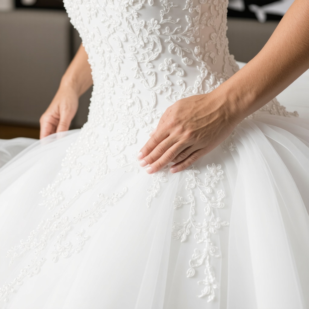 Close-up of a wedding gown being expertly preserved with archival materials in Tampa