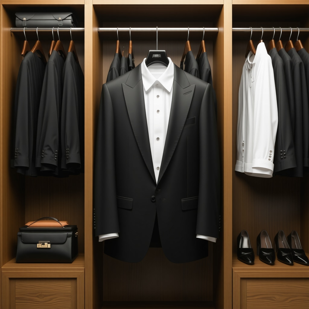 Luxurious tuxedo in a storage environment with preservation accessories