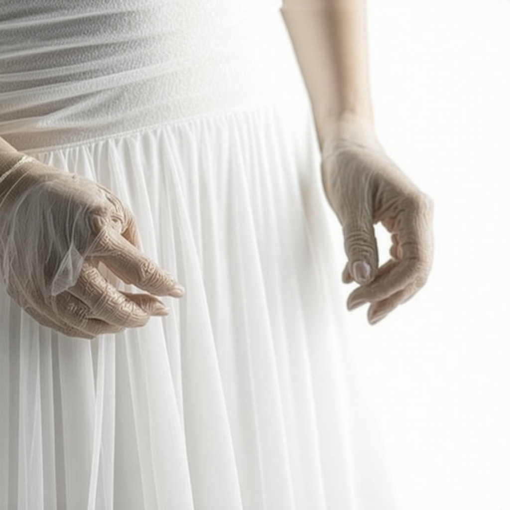 Detailed image showing micro-encapsulation process protecting wedding dress fabric