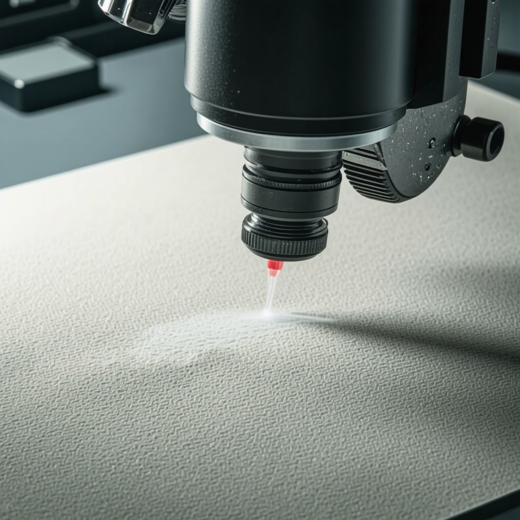 Microscopic close-up of suede fibers and technician applying nano-coating spray