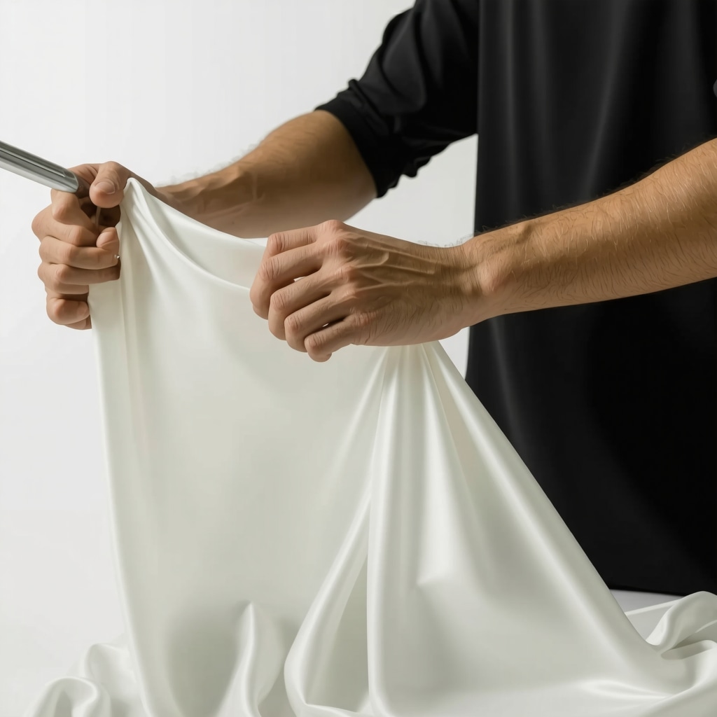 Dry cleaner carefully handling silk fabric in Tampa