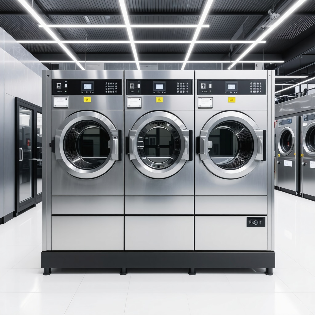 High-tech dry cleaning equipment with IoT sensors and eco-friendly labels