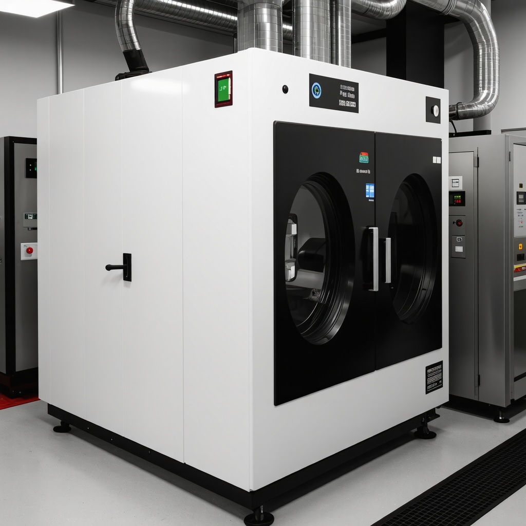 Modern dry cleaning machine utilizing supercritical CO2 in Tampa's eco-friendly garment care center.