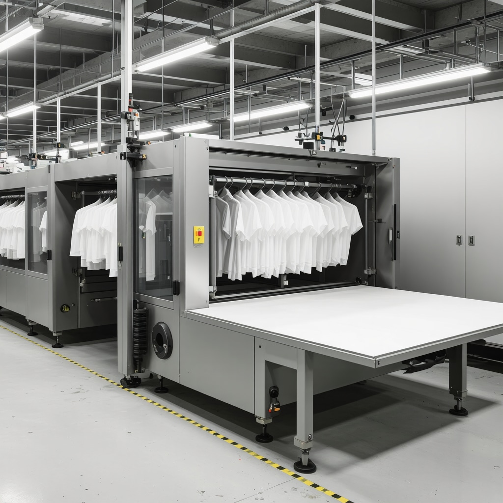 Modern ultrasonic cleaning machine in a dry cleaning shop, highlighting advanced fabric preservation methods.