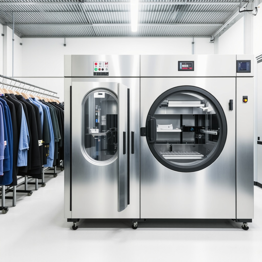 Modern ultrasonic garment cleaning equipment in Tampa's eco-friendly dry cleaning facility.