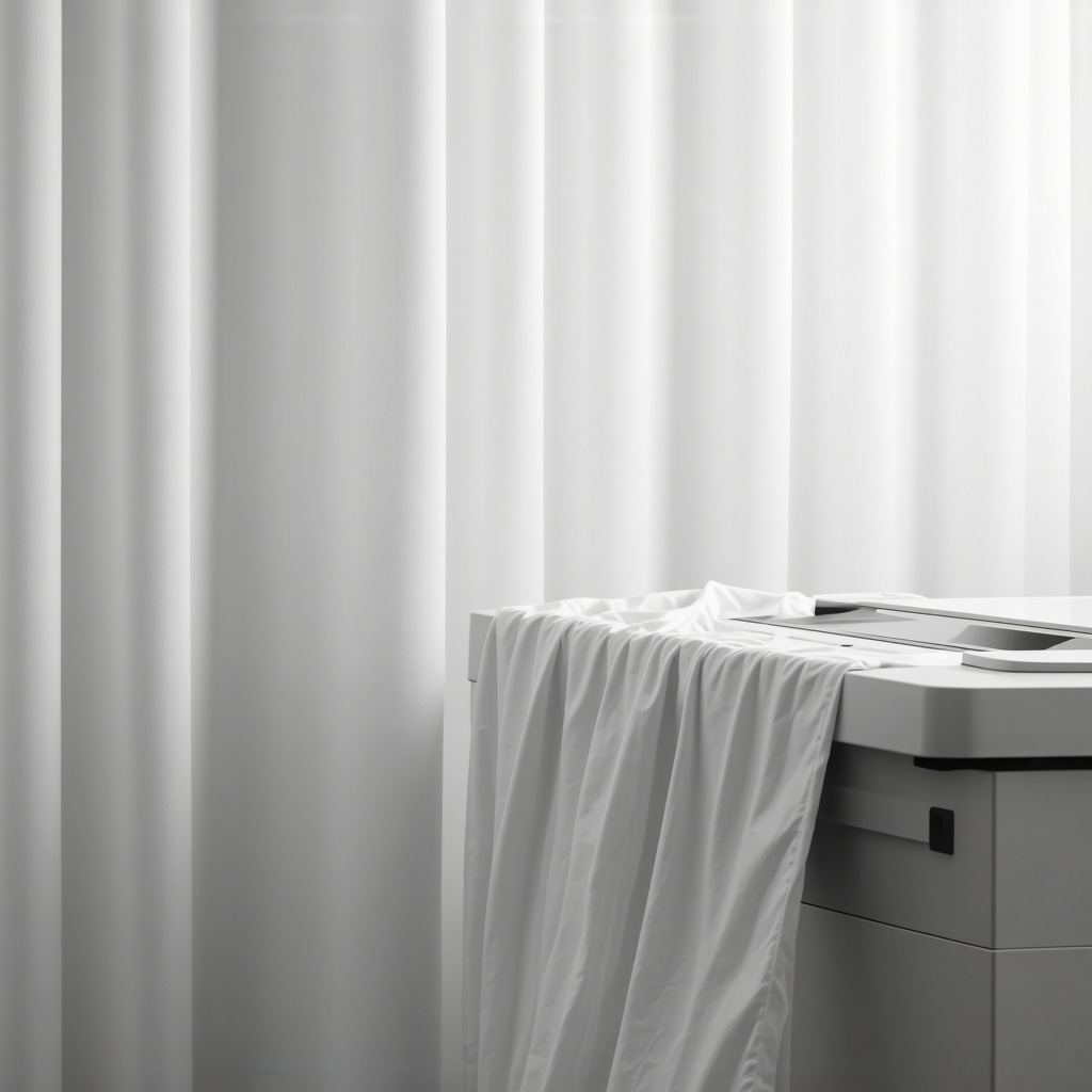 Professional ultrasonic fabric cleaning machine gently cleaning silk curtains.