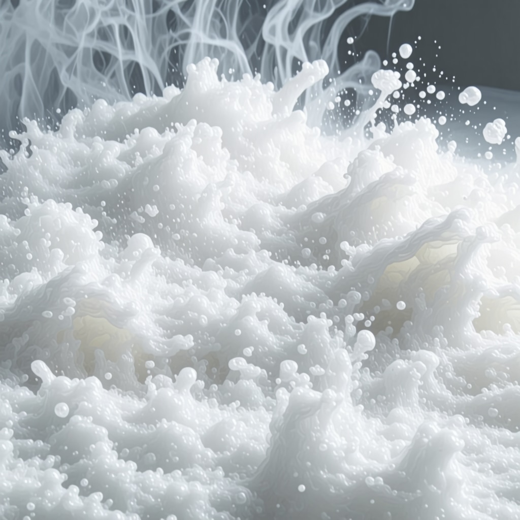 Illustration of ultrasonic cleaning process with sound waves disrupting dirt particles in a cleaning tank, emphasizing gentle yet effective cleaning for delicate fabrics.