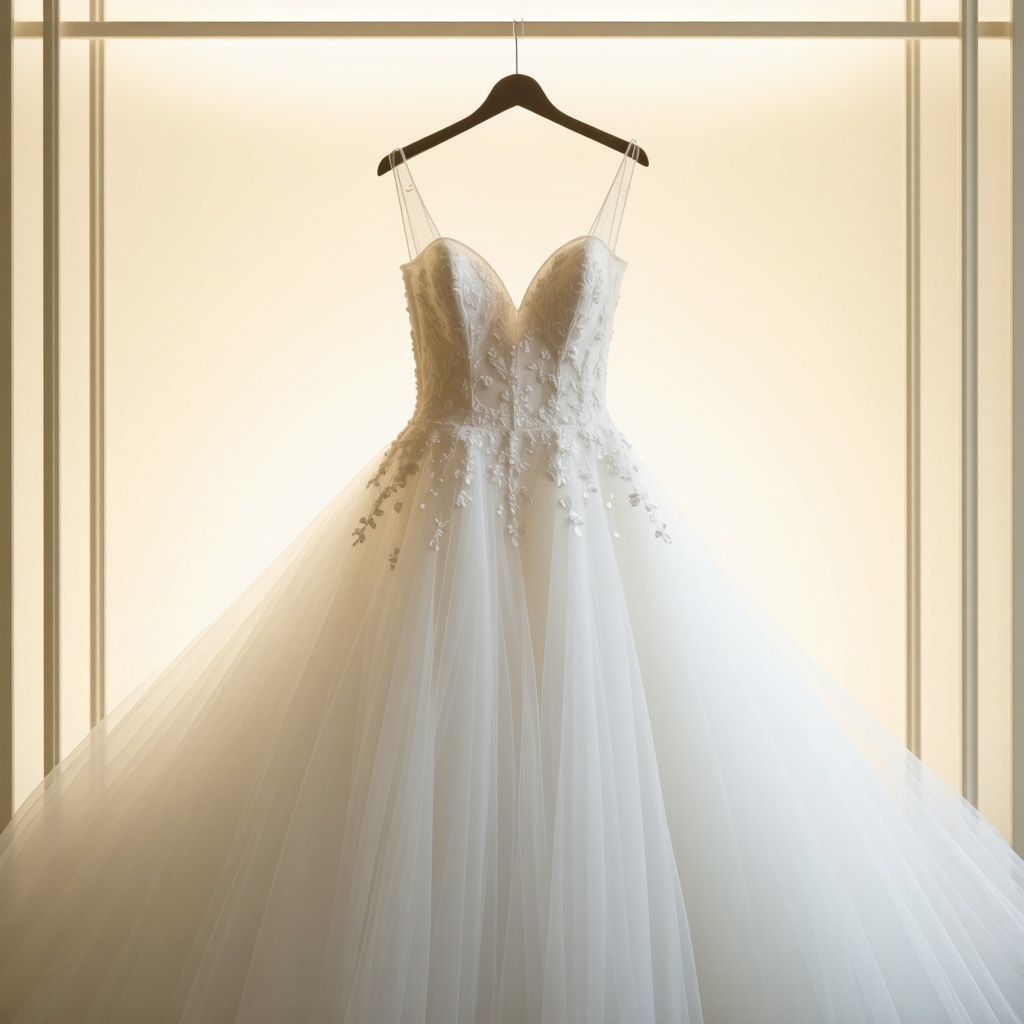 Elegant wedding gown stored in preservation box with expert packaging