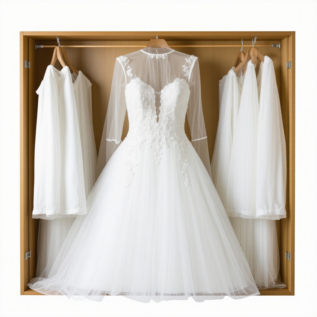 Wedding gown stored with conservation-grade materials in Tampa's climate-controlled environment.