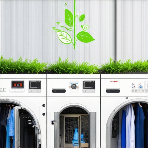 Modern dry cleaning machines with green symbols indicating eco-friendly technology