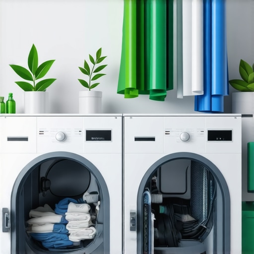 A clean, modern dry cleaning plant with green technology and staff in eco-friendly uniforms