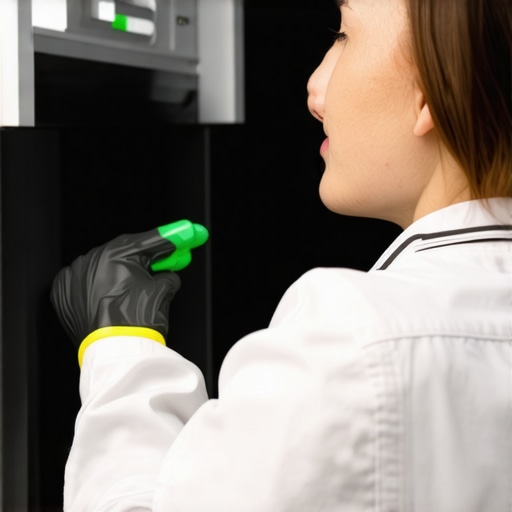 Technician using green solvents for eco-friendly garment cleaning in Trinity