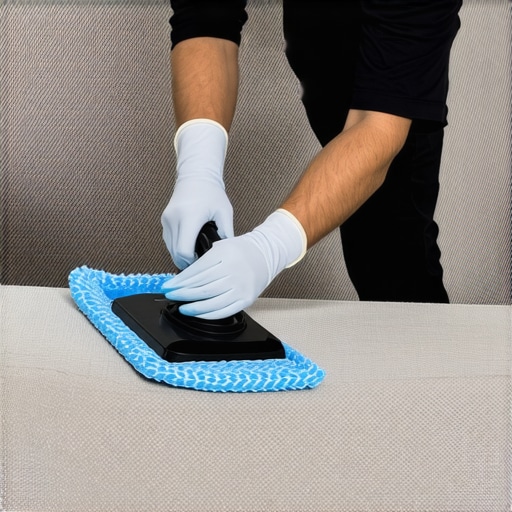 Professional using eco-friendly cleaning tools on upholstery