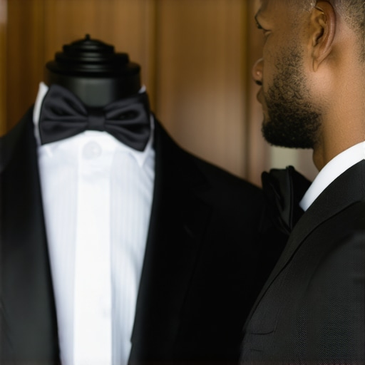 Professional dry cleaner inspecting a tuxedo with eco-friendly tools.