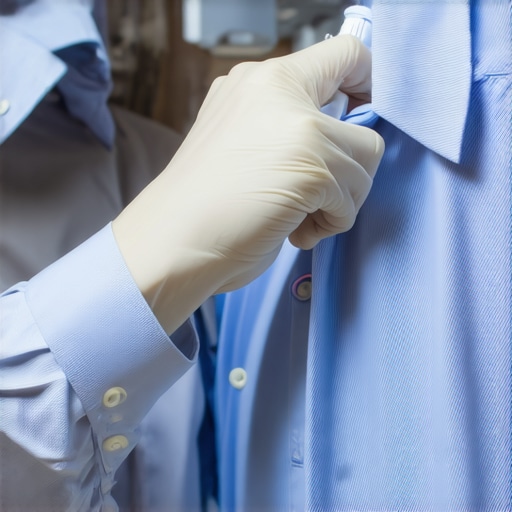 Dry cleaner examining clothes with eco-friendly solvent in Tampa