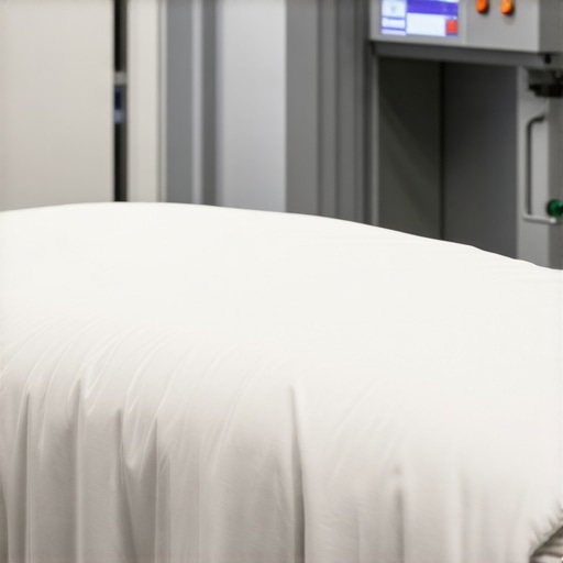 Ultrasonic cleaning equipment gently cleaning a down comforter to remove allergens and preserve loft.