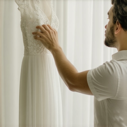 Preservationist using high-tech equipment to safeguard a delicate wedding dress in Tampa's climate-controlled storage.