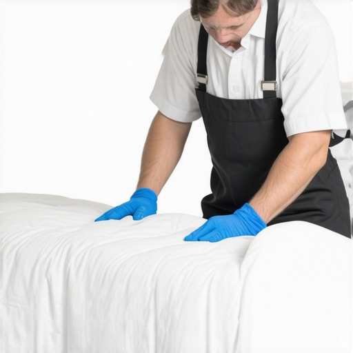 Technician inspecting a comforter during professional cleaning
