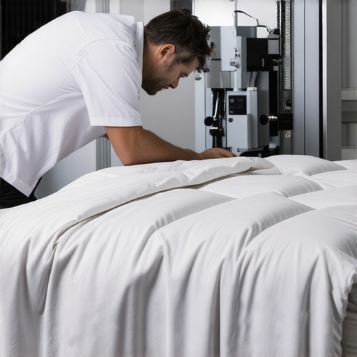 Dry cleaner inspecting a comforter with specialized tools in South Tampa