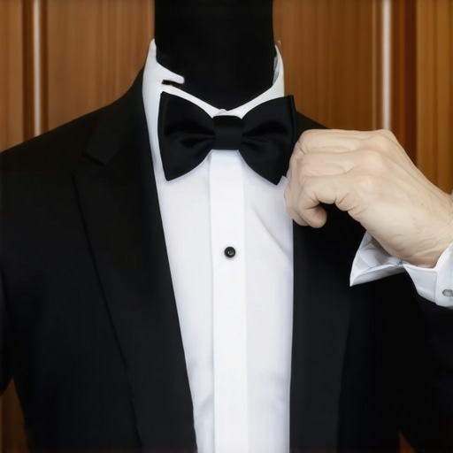 Dry cleaner carefully handling a tuxedo with professional equipment