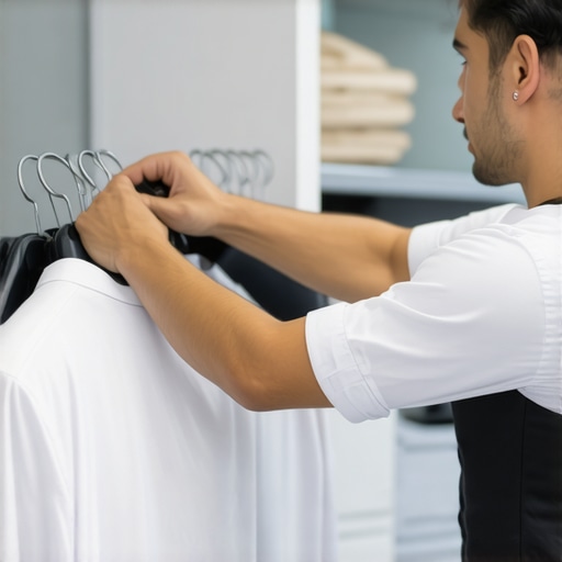 Professional dry cleaner using eco-friendly methods on delicate fabrics