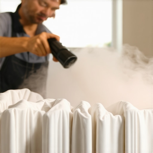 A professional-grade steam cleaner steaming a delicate fabric to maintain its quality.
