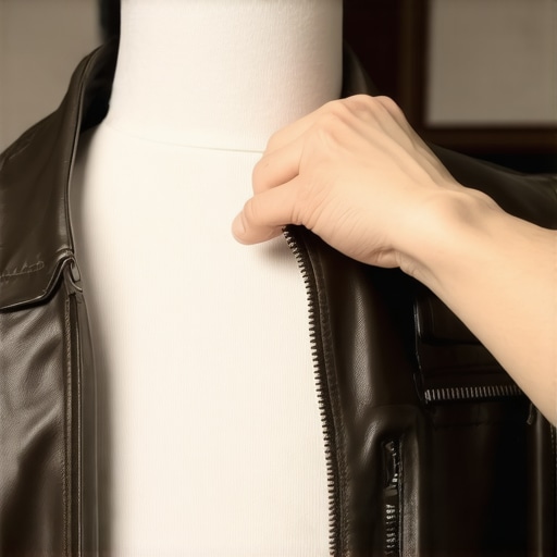 Tailor adjusting leather jacket for perfect fit at a Tampa dry cleaner