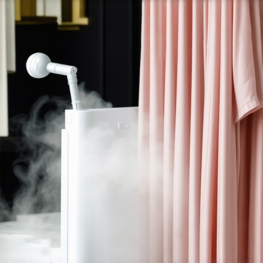 High-quality garment steamer for fabric care Person steaming silk garment with a professional garment steamer