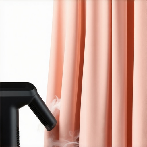 Silk Garment Steaming with a Professional Steamer A person steaming a silk dress using a high-quality garment steamer to maintain fabric quality