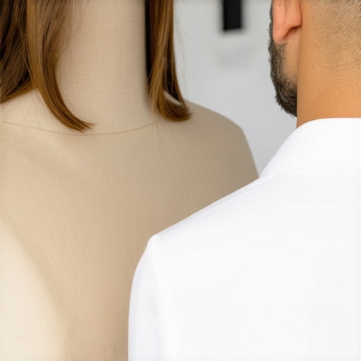 Expert Dry Cleaning Inspection Professional dry cleaner carefully examines delicate clothing with specialized tools for quality assurance.