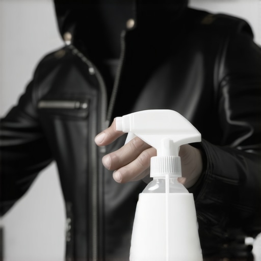 A step-by-step photo of cleaning a leather jacket with eco-friendly products.