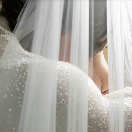 A technician gently handling a delicate vintage wedding veil during professional cleaning.