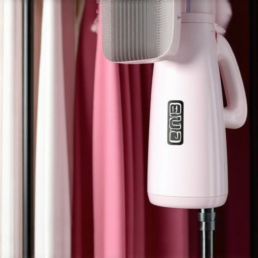 A handheld garment steamer being used on clothes to maintain their appearance.