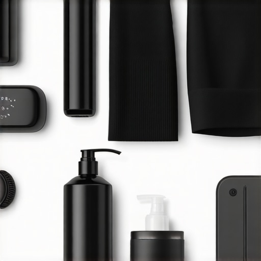 A well-organized clothing care station with steamer, fabric sprays, and storage.